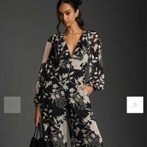 Anthropologie Hutch Black and Cream Floral Jumpsuit
